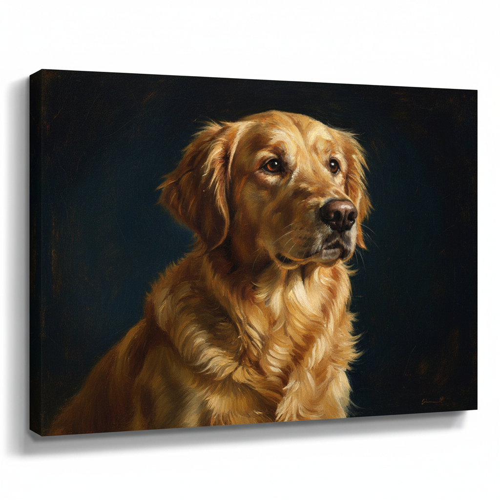 Golden retriever memorial portrait on gallery-wrapped canvas
