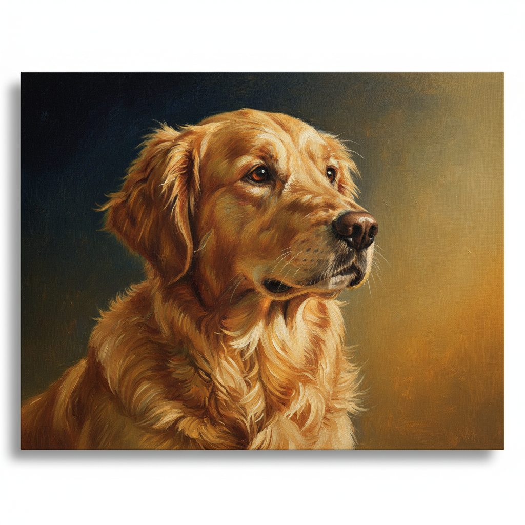 Golden retriever oil painting memorial portrait