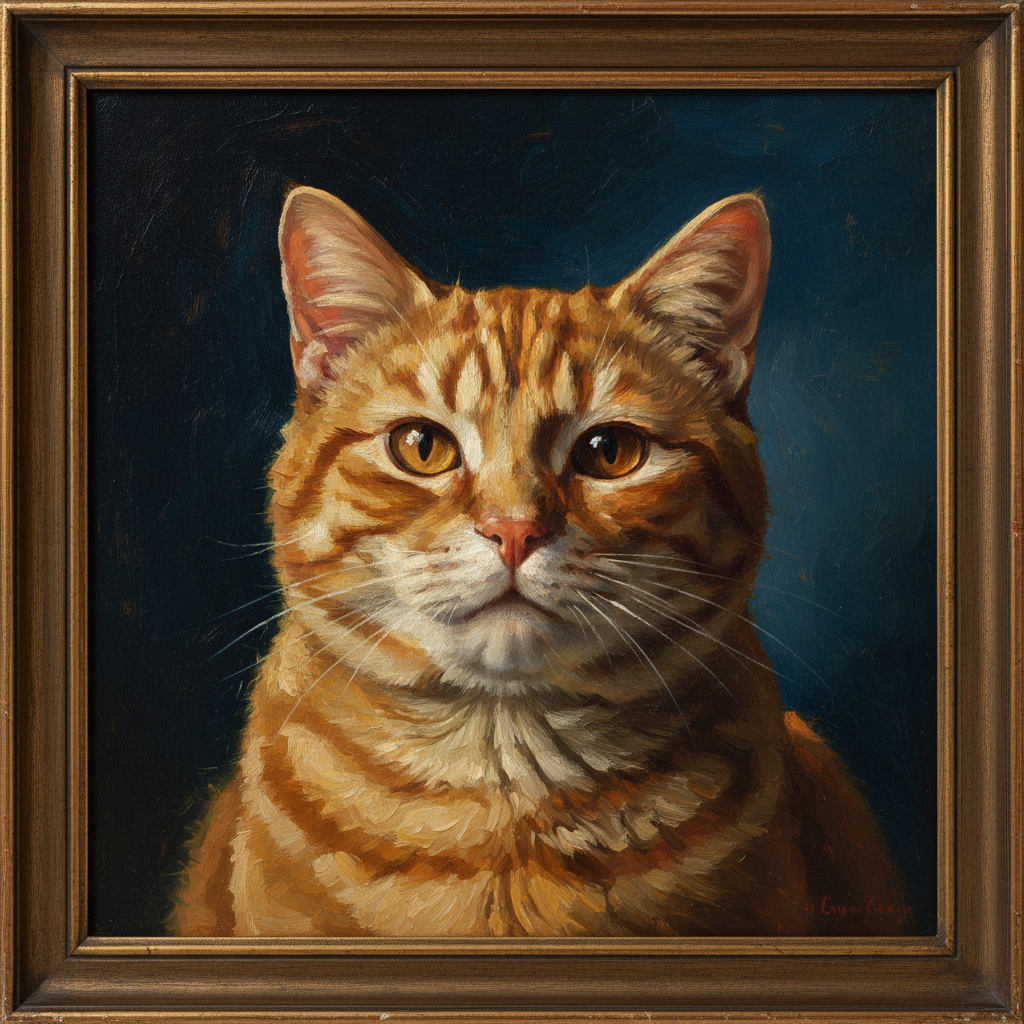 Orange tabby cat framed memorial portrait